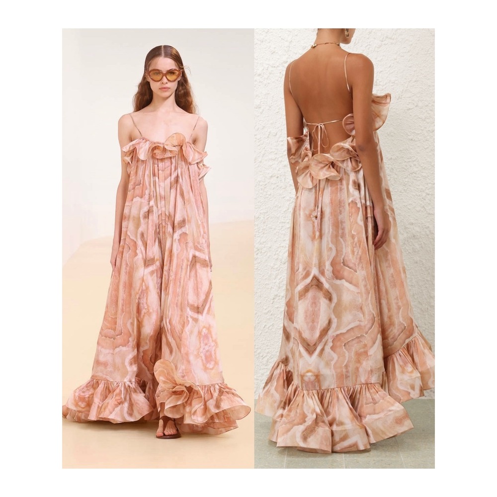 NWT Zimmermann Illuminate Flounce Silk Gown in Guava Agate $2,675 - Size US 8